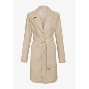 Rumored Womens S Cream Matrix Trench Coat Soft Faux-Leather Chic Longline Belted